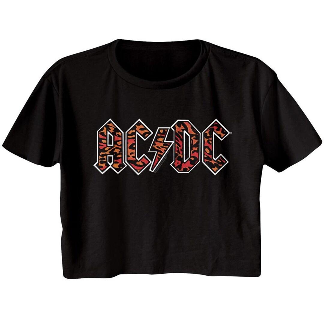 AC/DC Leopard Print Black Junior Women's Festival Cali Cropped T-shirt ...