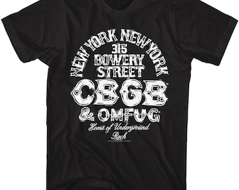 Camiseta negra con el logotipo y la dirección del CBGB