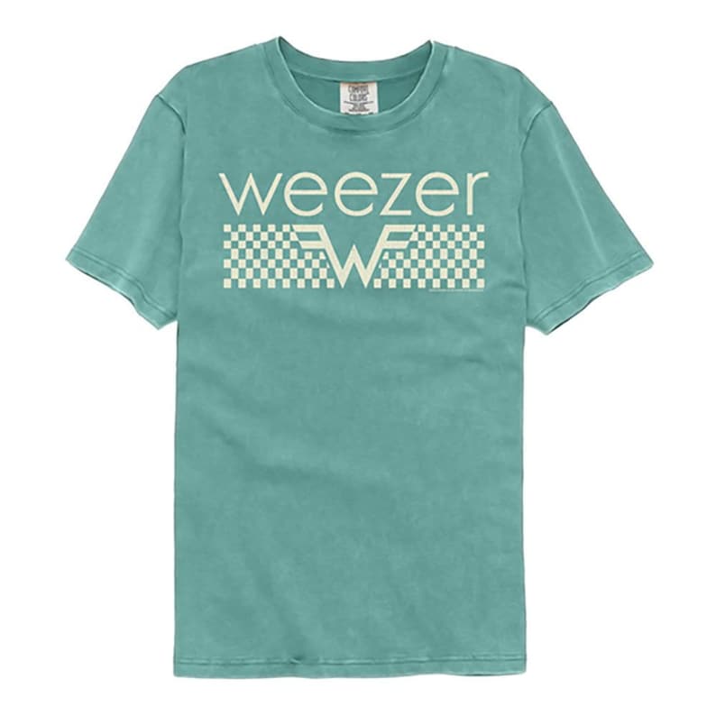 Camiseta cómoda de cuadros blancos rotos color espuma de mar de Weezer imagen 1