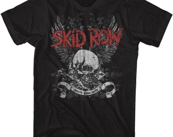 Skid Row Skull and Wings Black Adult T-Shirt