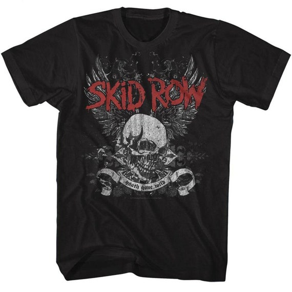 Skid Row Skull and Wings Black Adult T-Shirt