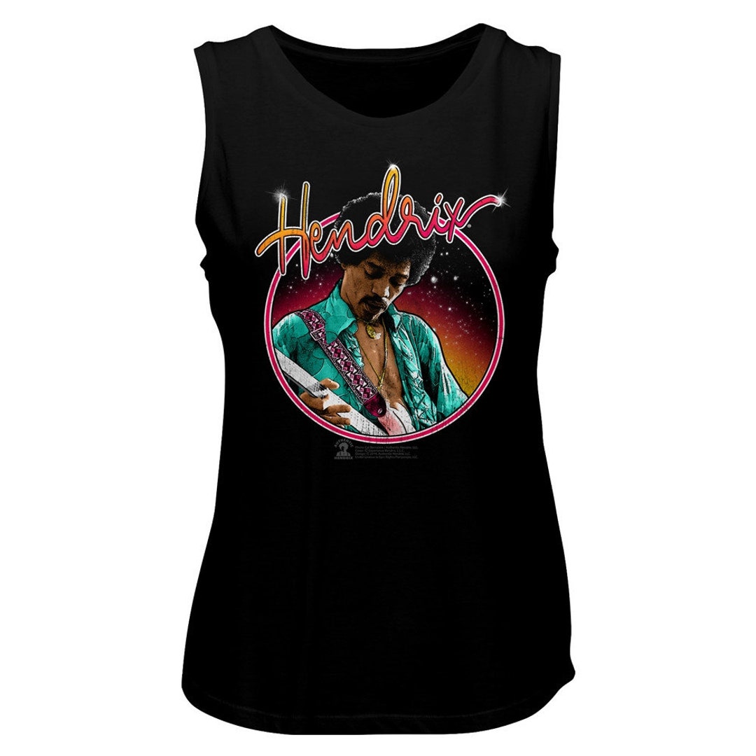 Jimi Hendrix Neon Graphic T-Shirt - Pull On Closure Casual Tee - View #3