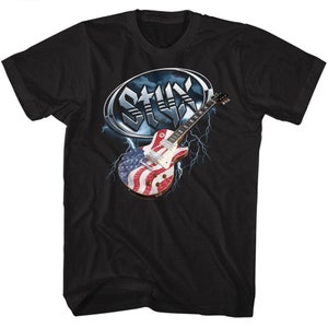 Styx Flag Guitar Black Adult T-Shirt