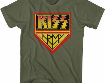 KISS OFFICIAL LICENSED ARMY DISTRESSED T SHIRT ROCK SIMMONS 