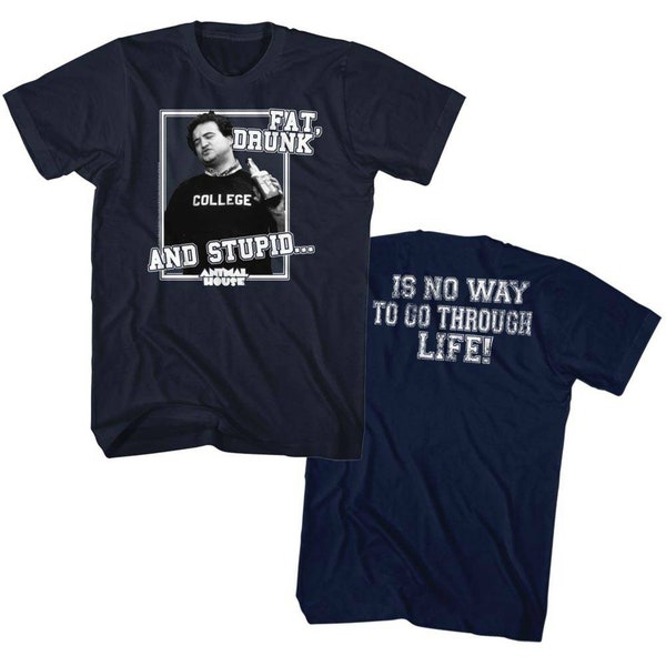 Animal House Drunk And Stupid Navy Adult T-Shirt