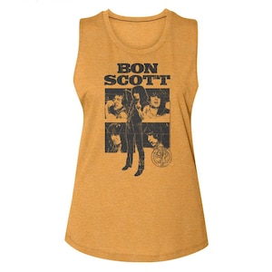 Bon Scott AC/DC Collage Antique Gold Women&#39;s Muscle Tank Top T-Shirt