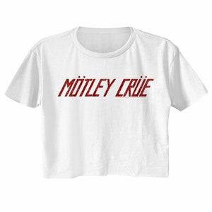 Motley Crue Logo White Junior Women's Festival Cali Cropped T-Shirt