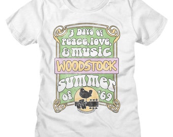 Camiseta blanca para mujer Woodstock Verano del 69