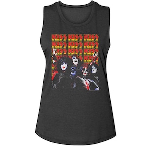 Kiss Lots of Logos Charcoal Women&#39;s Muscle Tank Top