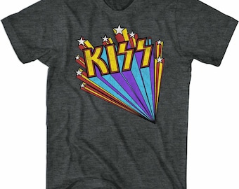 Kiss Kiss Stars Black Heather Adult T-Shirt