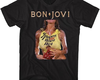Bon Jovi Slippery When Wet Photo Black Adult T-Shirt