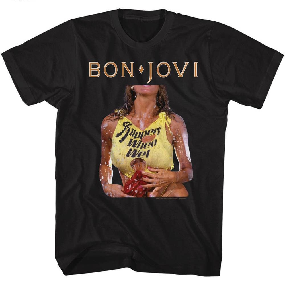 Bon Jovi Slippery When Wet Photo Black Adult T-Shirt