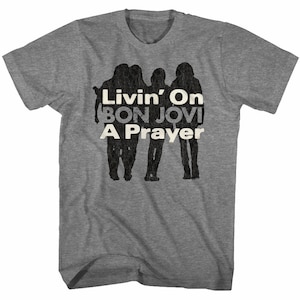 Bon Jovi Livin&#39; On A Prayer Graphite Heather Adult T-Shirt