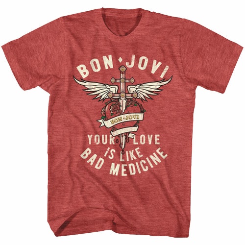 Bon Jovi Bad Medicine Red Heather Adult T-shirt - Etsy