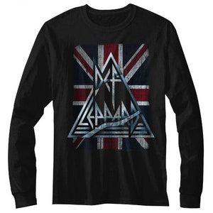 May include: Black long-sleeve t-shirt with a graphic of the Led Zeppelin logo superimposed over a Union Jack flag.