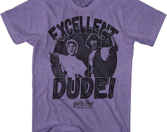 Bill and Ted Excellent Dude Retro Purple Heather Adult T-Shirt