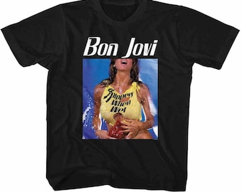 Bon Jovi Bon Slippery When Wet Black Adult T-Shirt