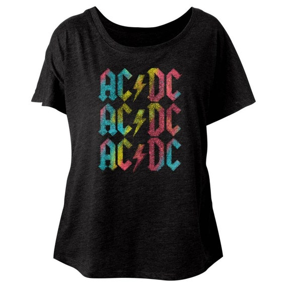 AC/DC Multicolor Vintage Black Ladies Dolman T-Shirt