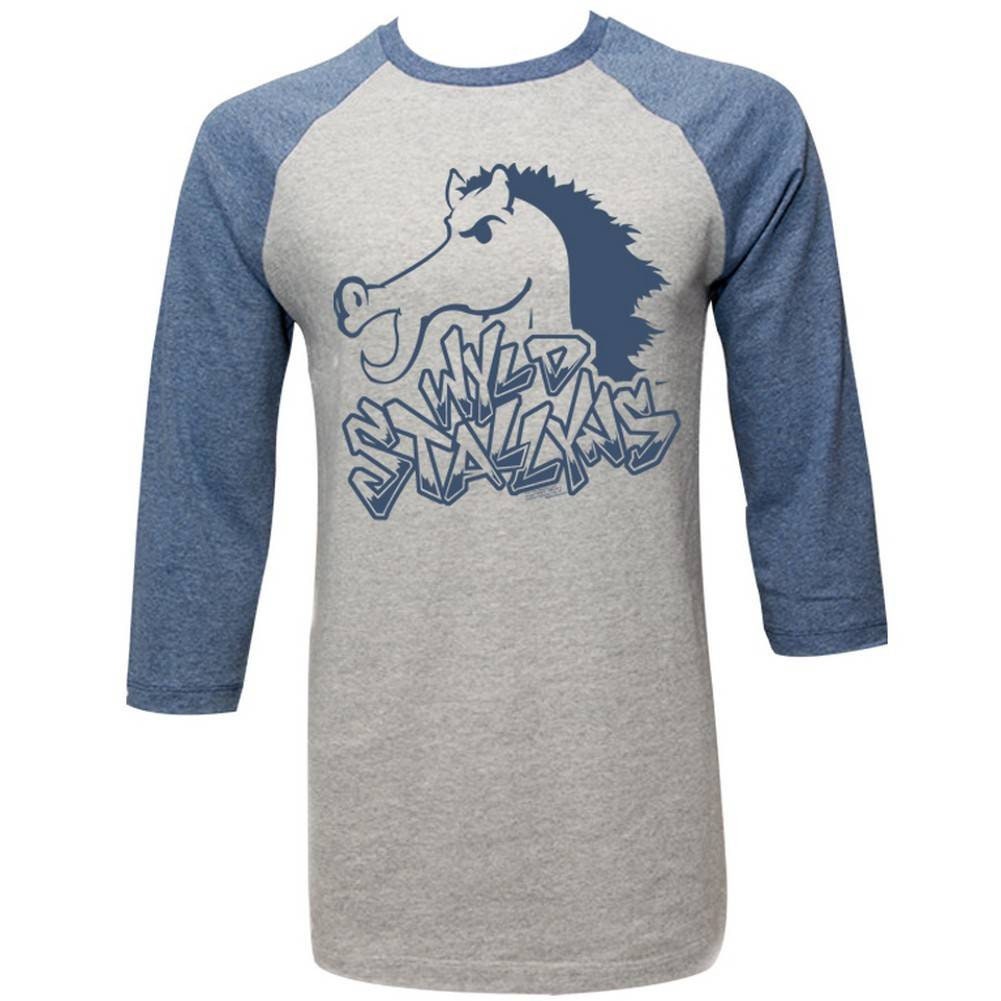 Bill and Ted Stallion Gray/Blue Adult Raglan Baseball T-Shirt