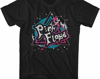 Camiseta para adultos Pink Floyd Flying Pig azul, rosa y negra