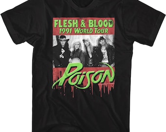 Vintage Poison Flesh & Blood Tour 1990 91 Metal Faded Black T