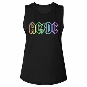 AC/DC Rainbow Logo Black Women&#39;s Muscle Tank Top