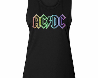 AC/DC Rainbow Logo Black Women's Muscle Tank Top