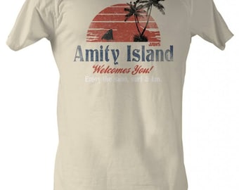 Jaws Amity Island Natural Adult T-Shirt