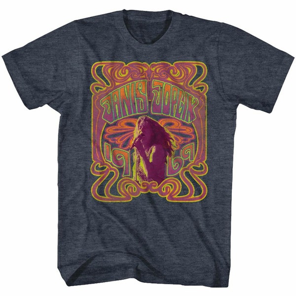 Janis Joplin Psychedelic Navy Heather Adult T-Shirt