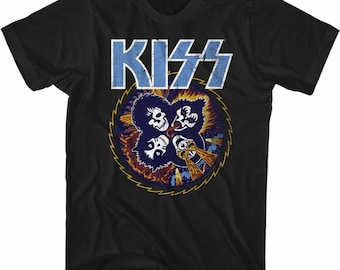 Kiss Skull Circle Black Adult T-Shirt