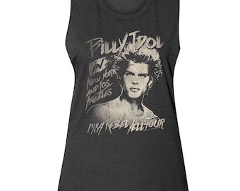 Billy Idol 84 Rebel Yell Tour Charcoal Women's Muscle Tank Top