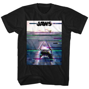 Jaws Glitchy Black Adult T-Shirt