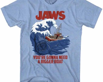 Jaws Swell Text Blue Heather Adult T-Shirt
