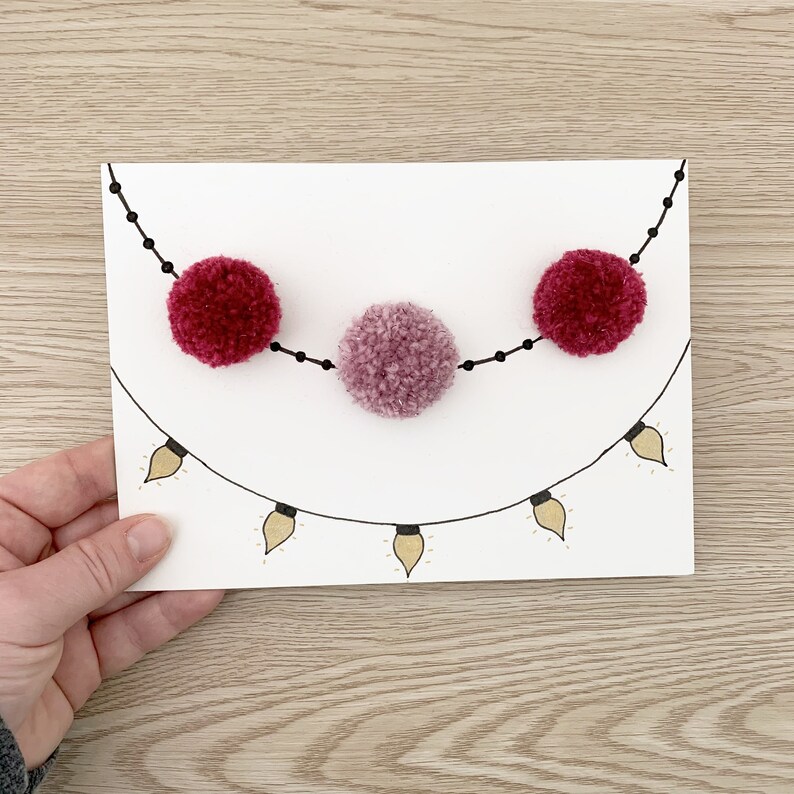 Pom pom postcard / handmade pompom decoration card Etsy