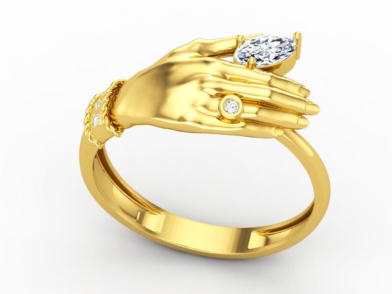 14k Gold Over Diamond Hand Ringhand Diamond Ring Hugging Etsy