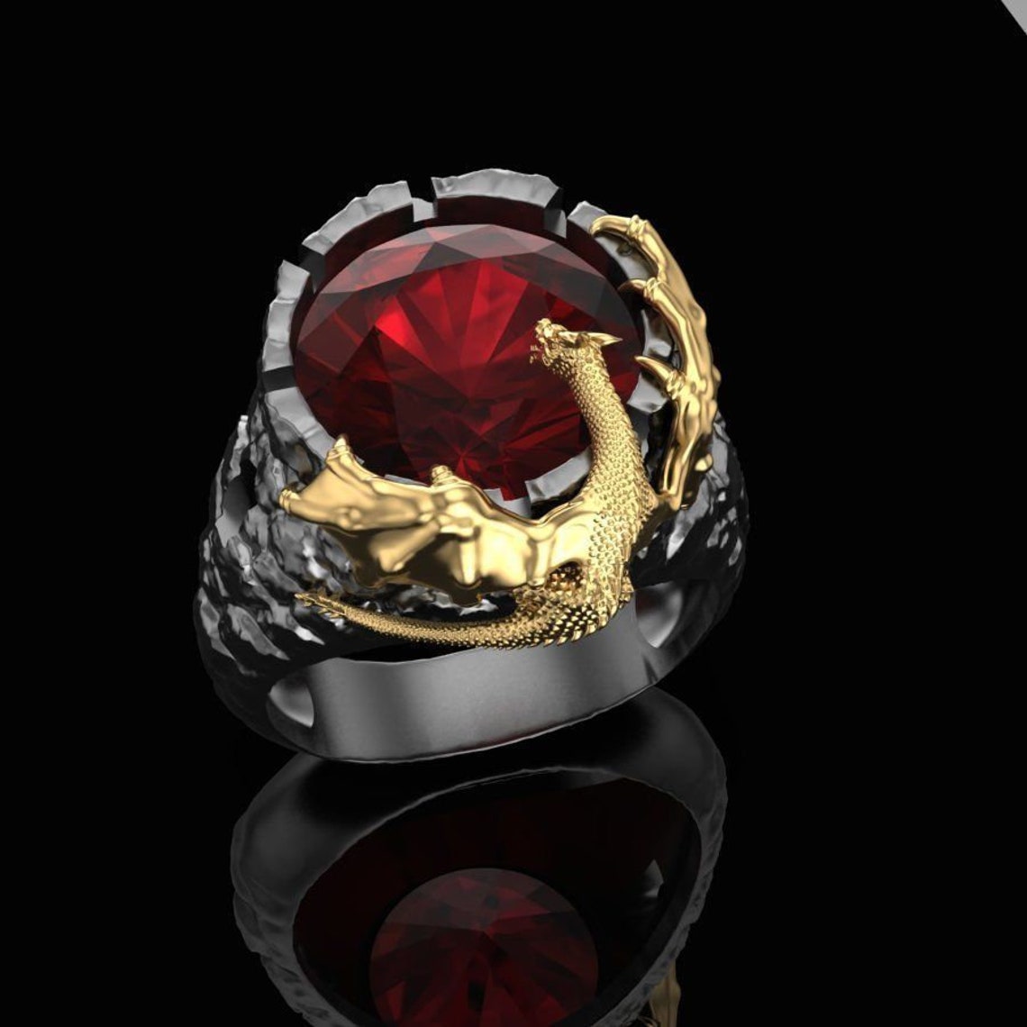 14k gold over dragon diamond ring ruby diamond dragon ring Man Etsy