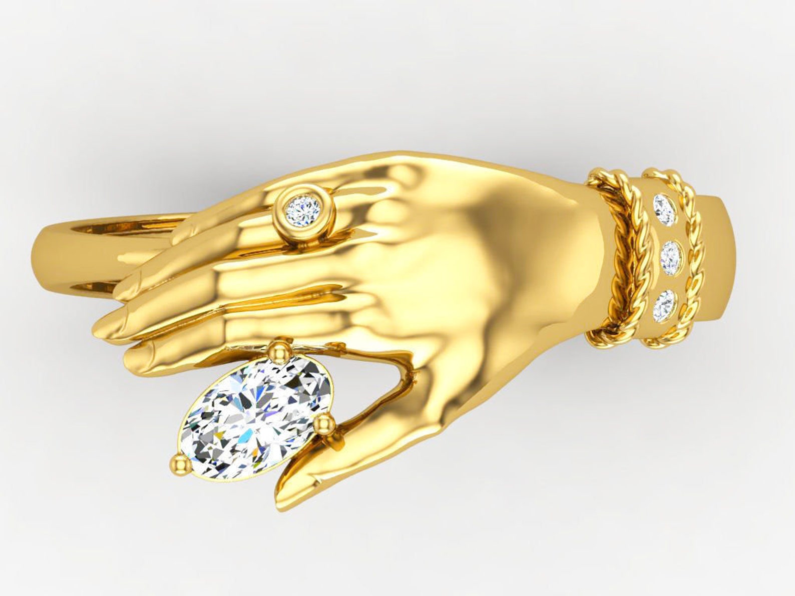 14k Gold Over Diamond Hand Ringhand Diamond Ring Hugging Etsy