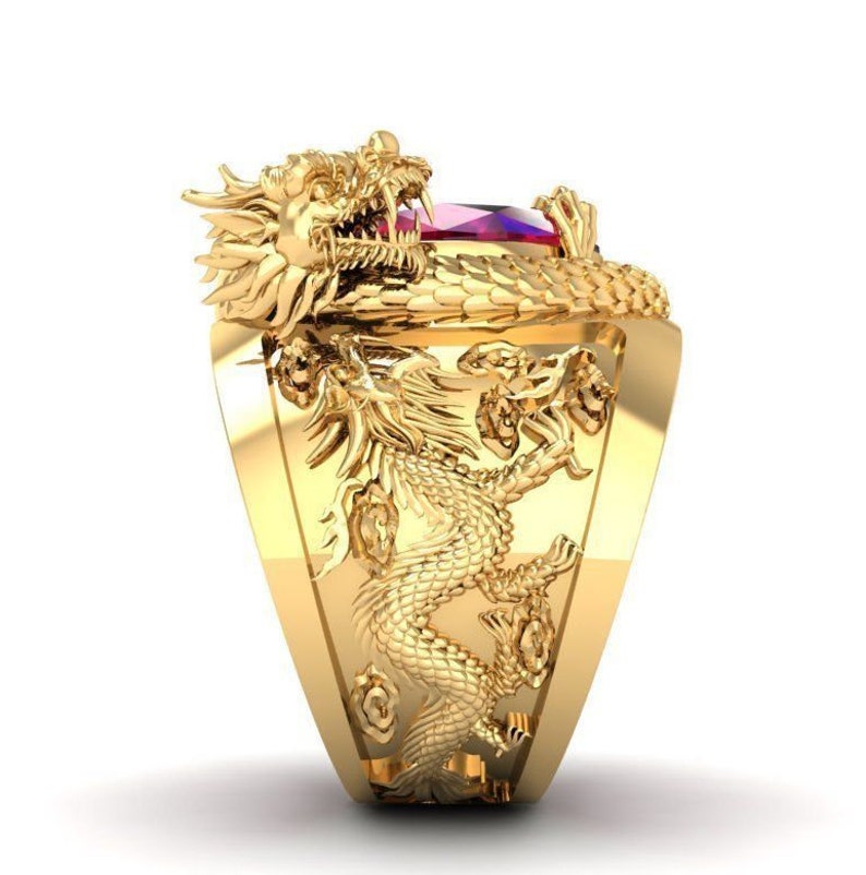 14k yellow gold over diamond dragon ring ruby diamond dragon ring ruby diamond charm ring gift for him