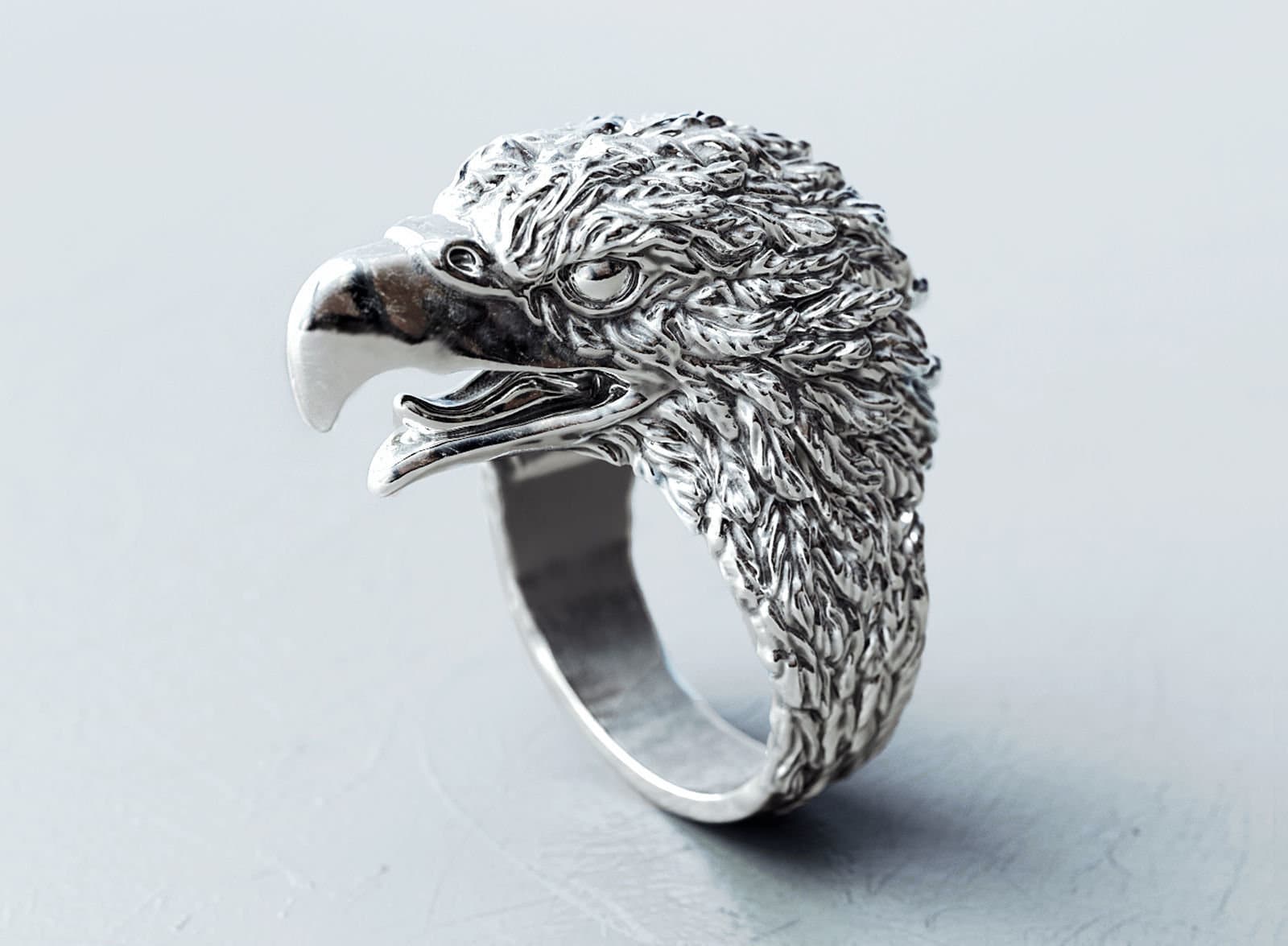 14k Gold Over Eagle Ring Eagle Biker Ring Oxdized Eagle Ring Etsy