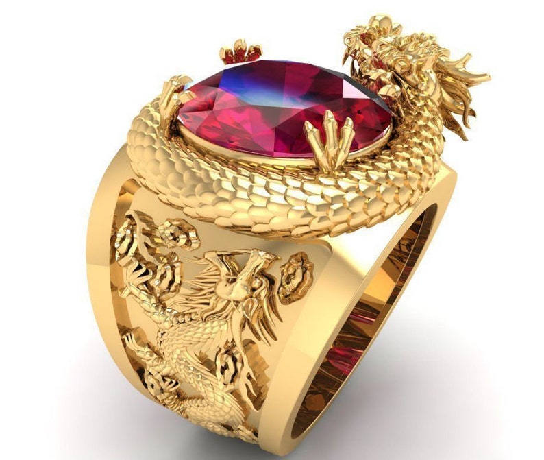 14k yellow gold over diamond dragon ring ruby diamond dragon ring ruby diamond charm ring gift for him