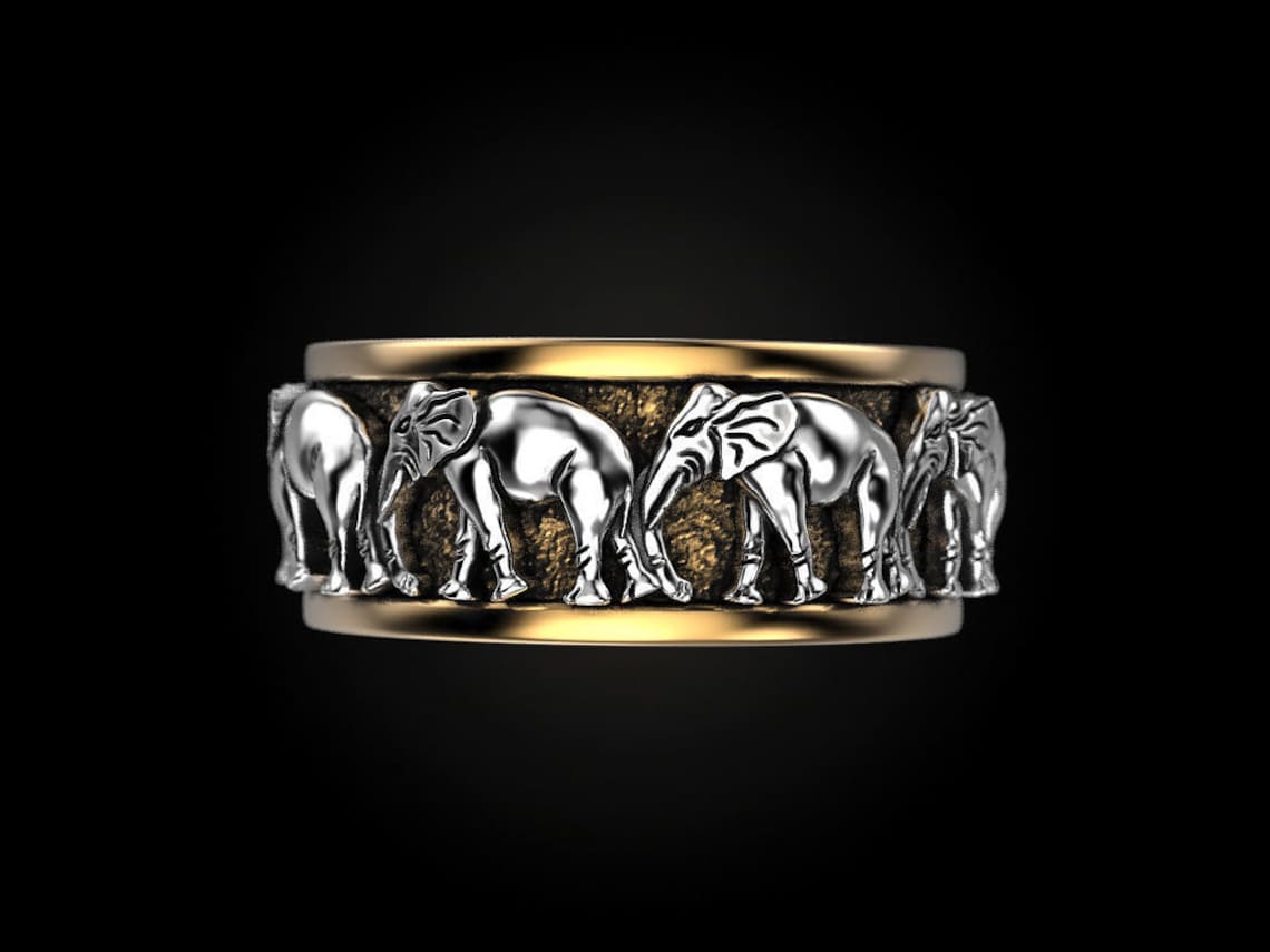 14k Gold Over Elephant Ring Animal Ringmen Elephant Ring Etsy UK