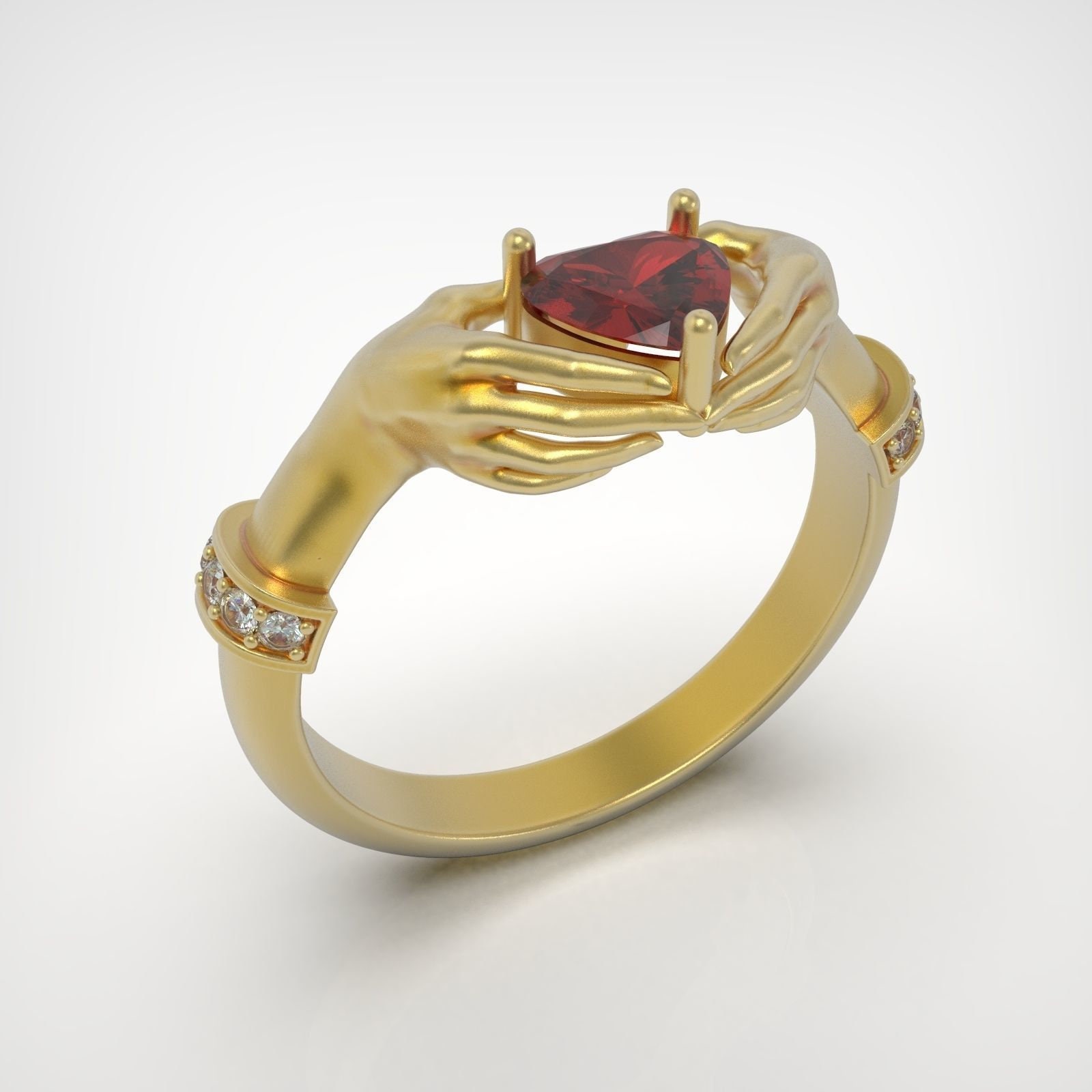 14k Gold Over Diamond Hand Ring Hand Diamond Ring Ruby Diamond Etsy UK