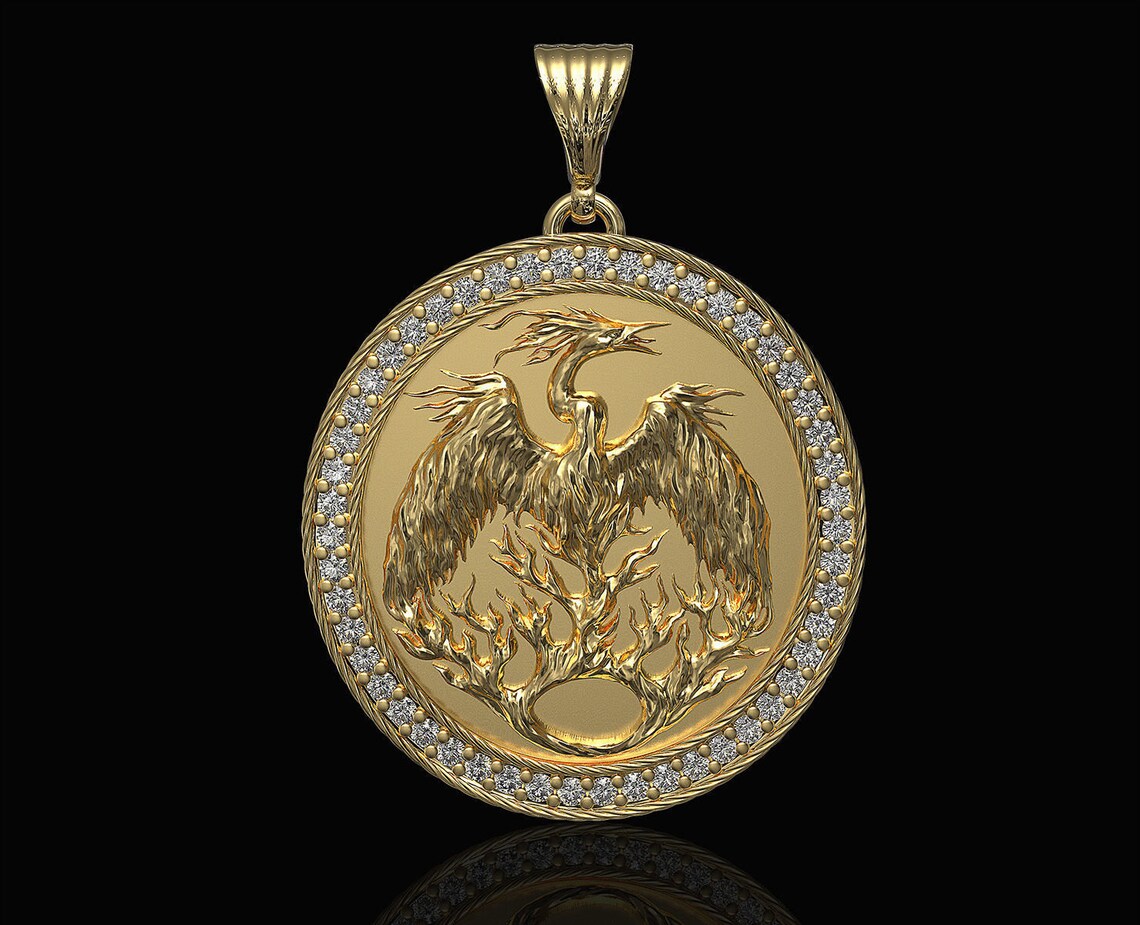 14k gold over diamond Phoenix pendant man Phoenix pendant Etsy