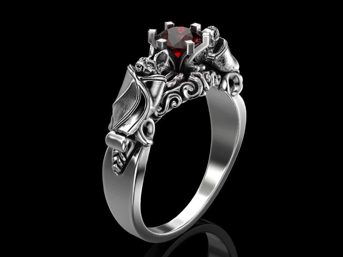 14k gold over Bat Engagement ring Vampire Bat Gothic Ring Etsy