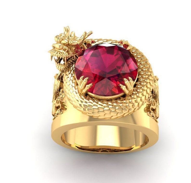 14k yellow gold over diamond dragon ring ruby diamond dragon ring ruby diamond charm ring gift for him