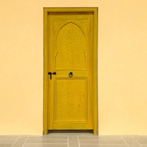 Handcrafted Moroccan Wooden Door , Custom Carved Cedar Door, Yellow Wood Door, Chefchaouen door, Andalusian Style Wall Decor