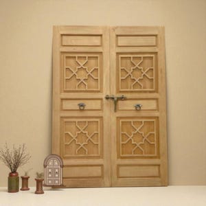 Handcrafted Moroccan Double Door, Carved Cedar or Oak Wood, Moorish-Inspired Design, Unique Riad Decor, Luxury Entrance