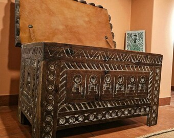 Cabinet Custom Storage Chest,  Handmade Moroccan Carved, Berber vintage Cabinet