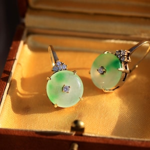 Stunning Art Deco Sleeper Earrings Set CZ White Donut Jade Green White Chalcedony Pink Vintage Style 1920s Simple Wedding