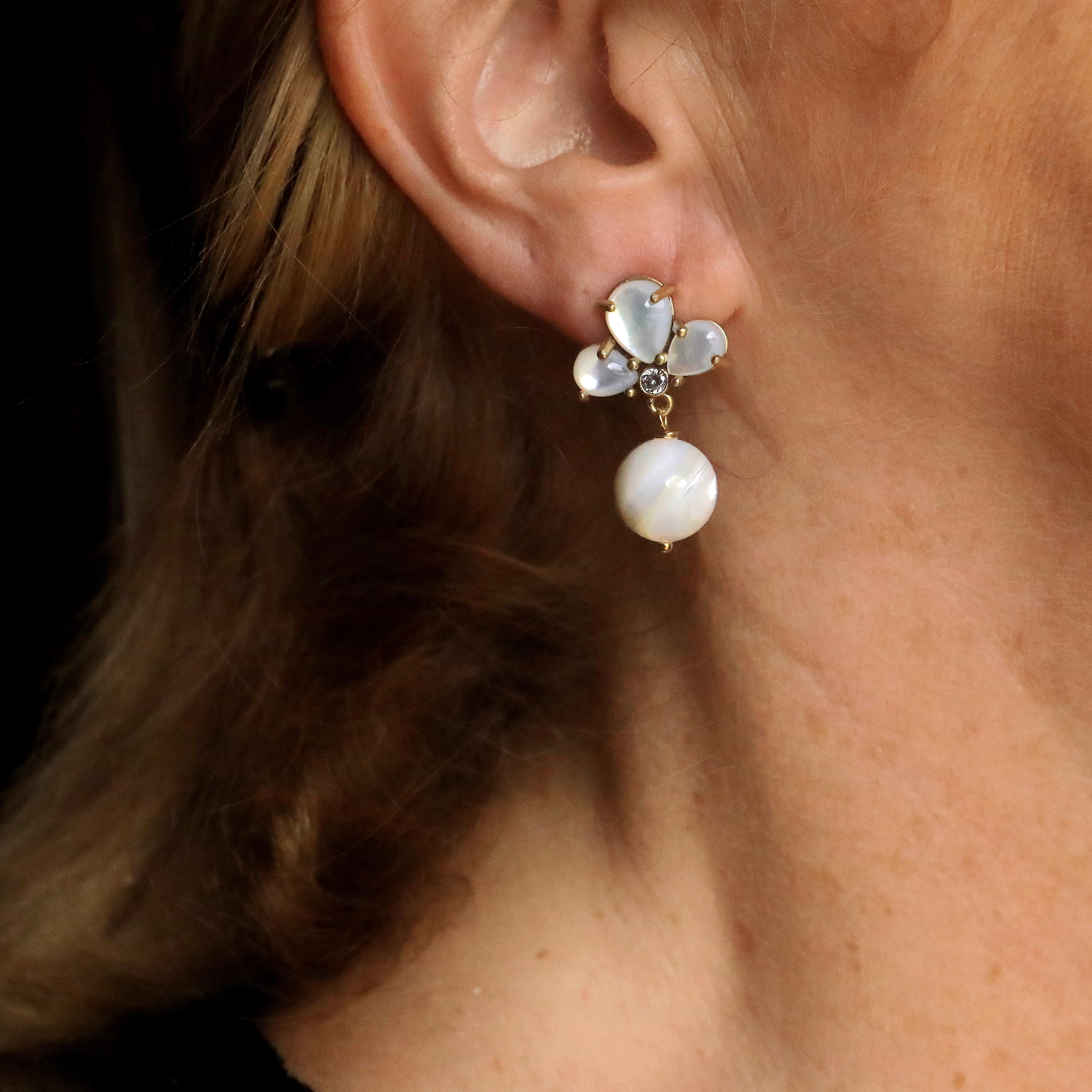 Retro White Flower Clip-On Earrings - Non-Pierced, Pearlized Lucite Vintage Style